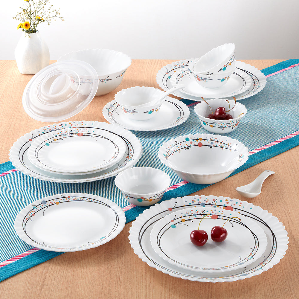 Larah by Borosil, Swirl Dinner Set 35 pc Set: Serves 6