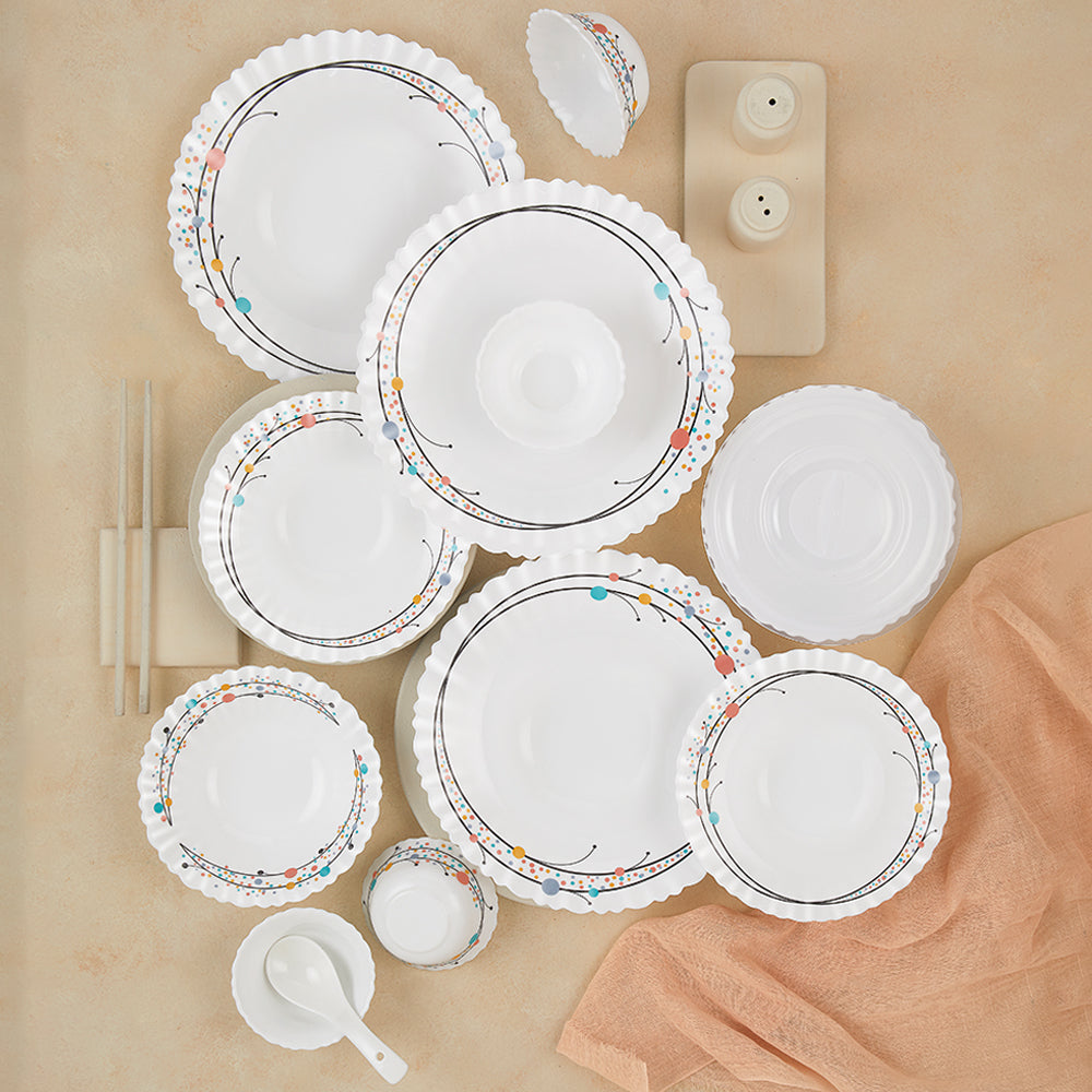 Larah by Borosil, Swirl Dinner Set 35 pc Set: Serves 6