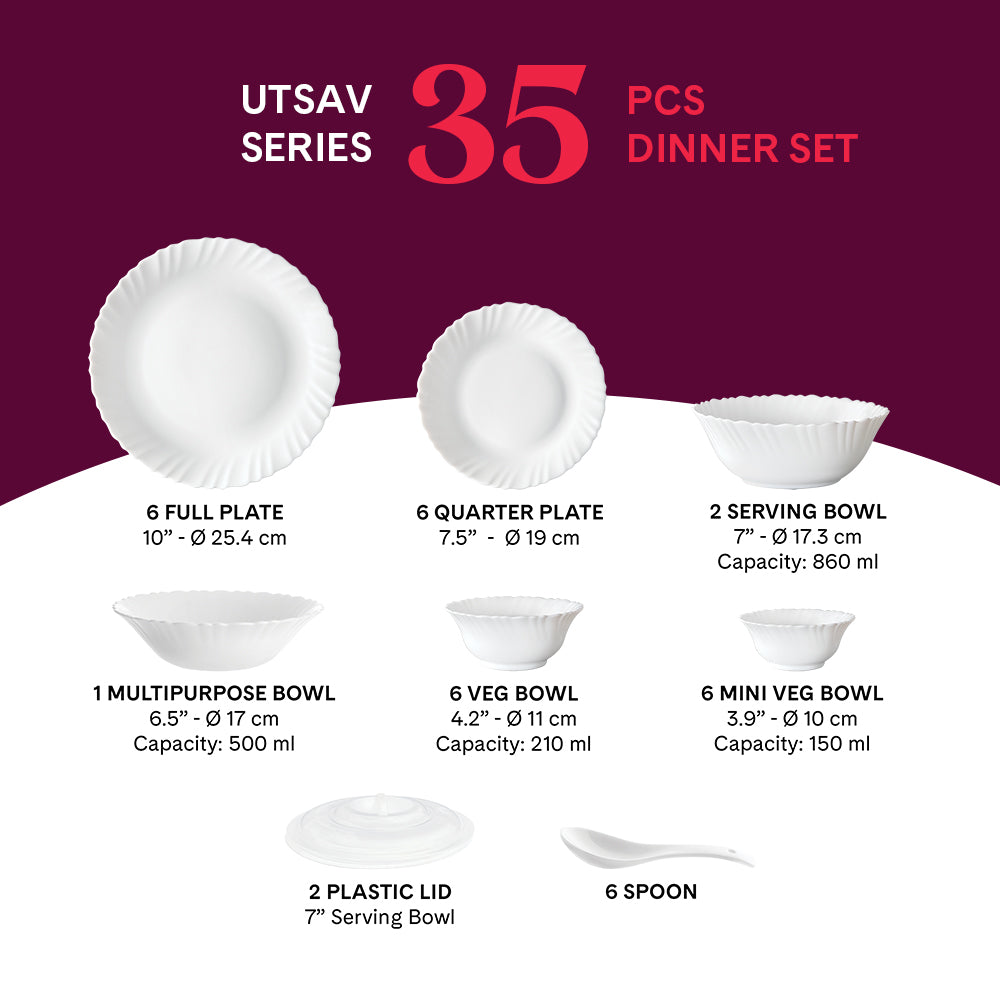 Larah by Borosil, Swirl Dinner Set 35 pc Set: Serves 6