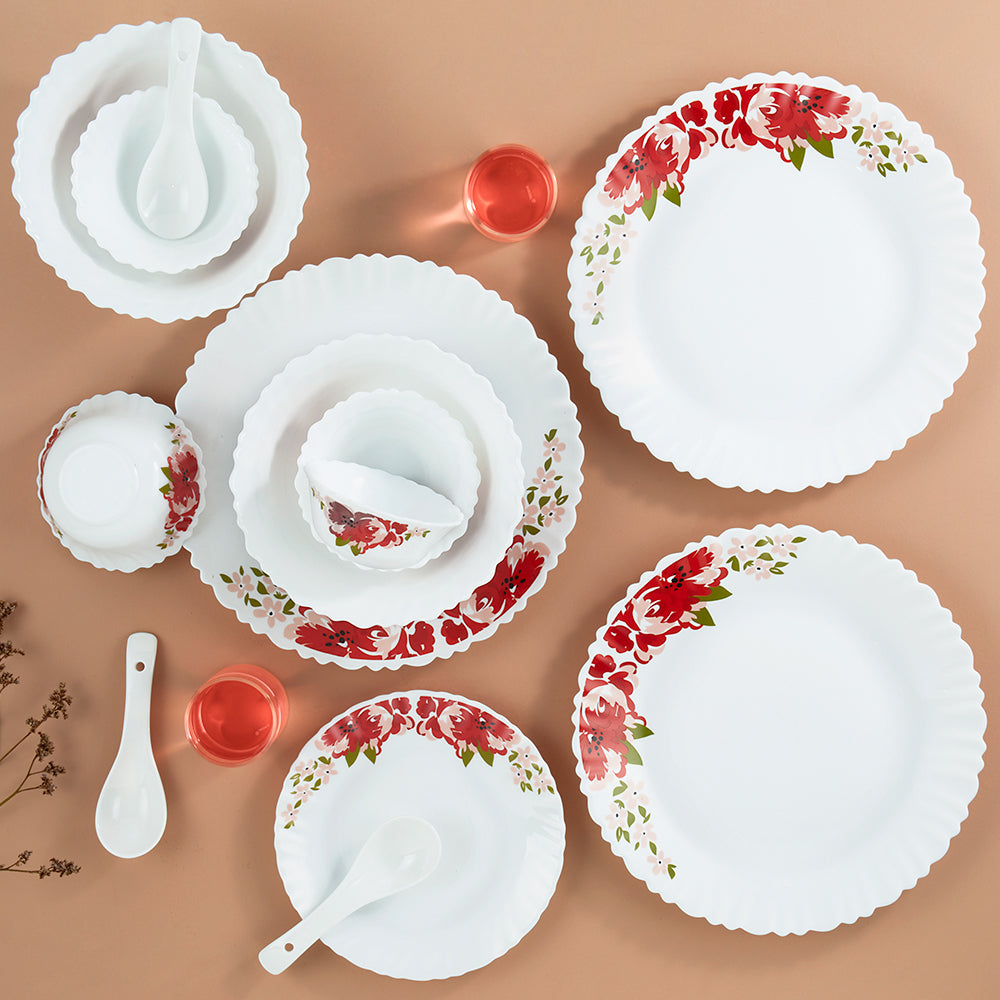 Larah by Borosil Rose Red 35 pc Dinner Set 35 pc Set: Serves 6