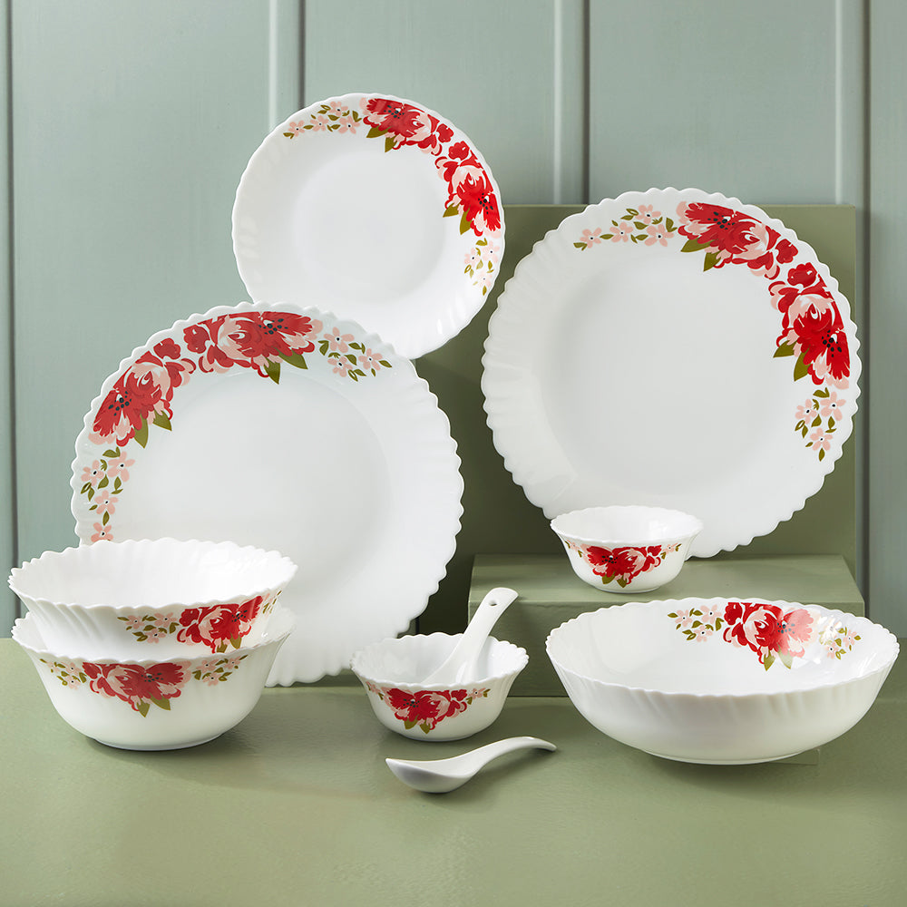 Larah by Borosil Rose Red 35 pc Dinner Set 35 pc Set: Serves 6
