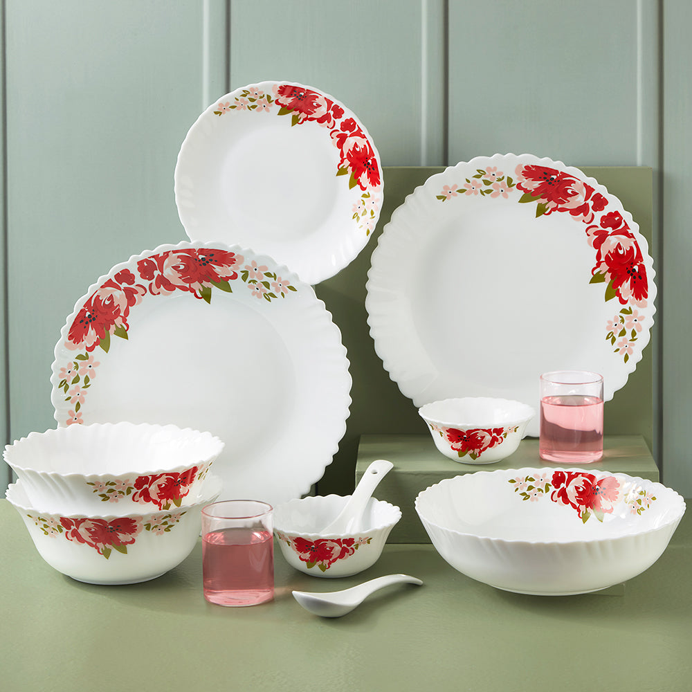 Larah by Borosil Rose Red 35 pc Dinner Set 35 pc Set: Serves 6