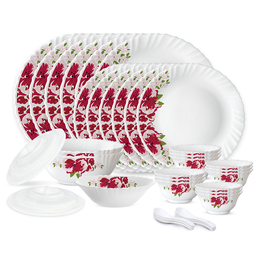 Larah by Borosil Rose Red 35 pc Dinner Set 35 pc Set: Serves 6