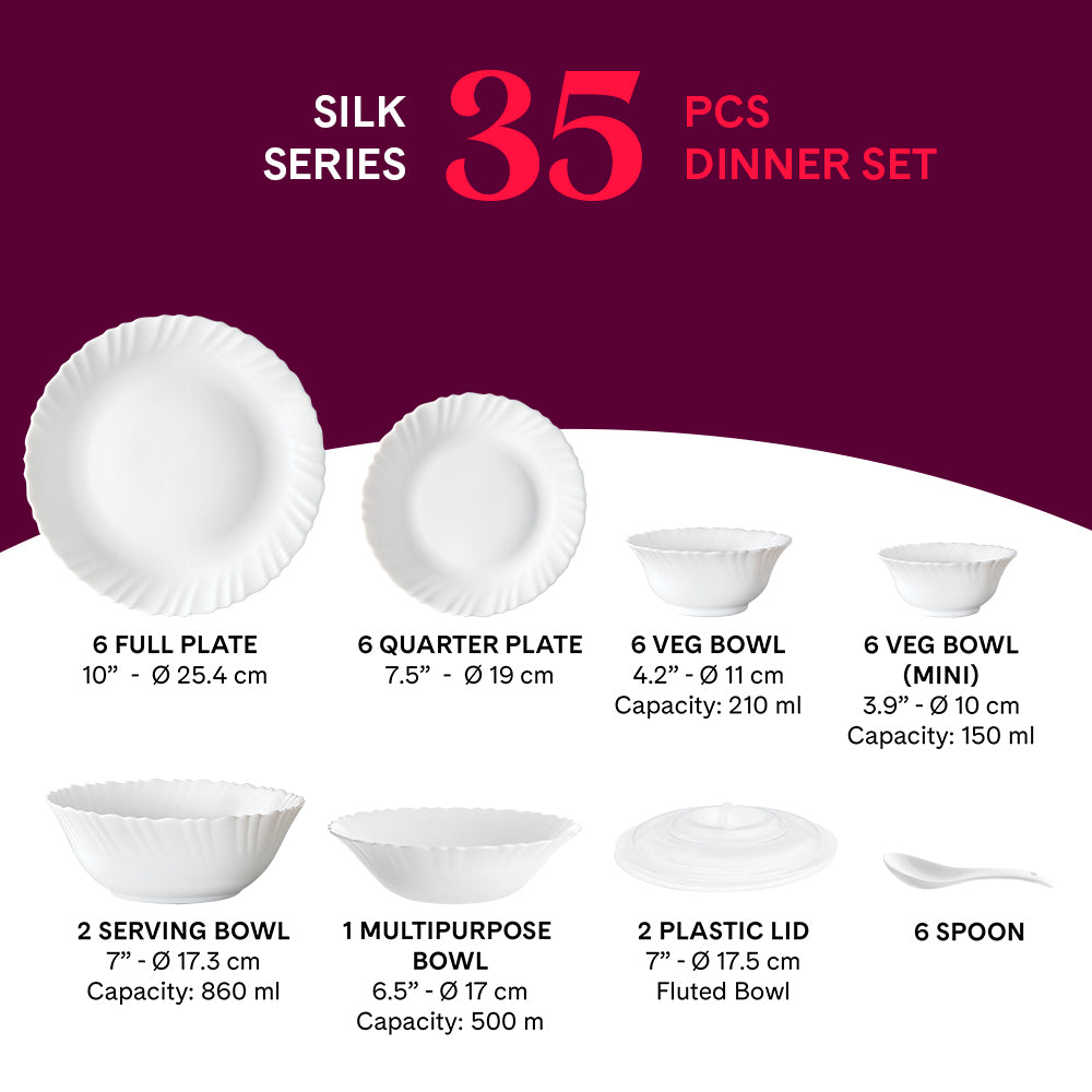 Larah by Borosil Sage 35 pc Dinner Set 35 pc Set: Serves 6