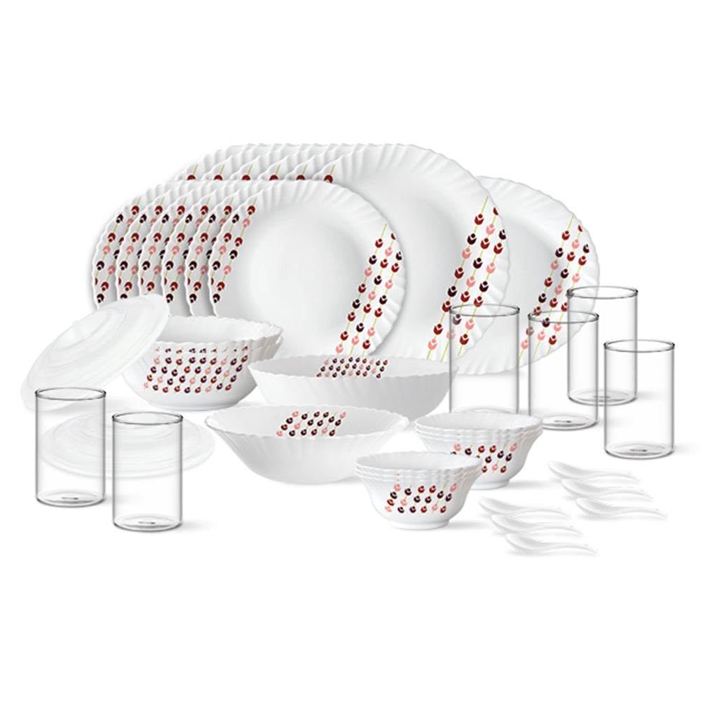 Larah by Borosil, Berry Bliss Dinner Set 37 pc Set: Serves 6