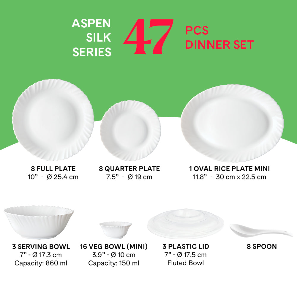 Larah by Borosil Aspen 47 pc Dinner Set 47 pc Set: Serves 6