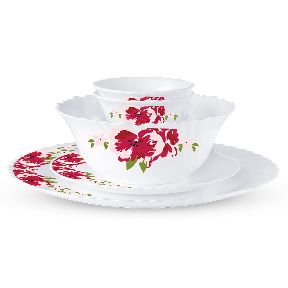 Larah by Borosil Rose Red 47 pc Dinner Set