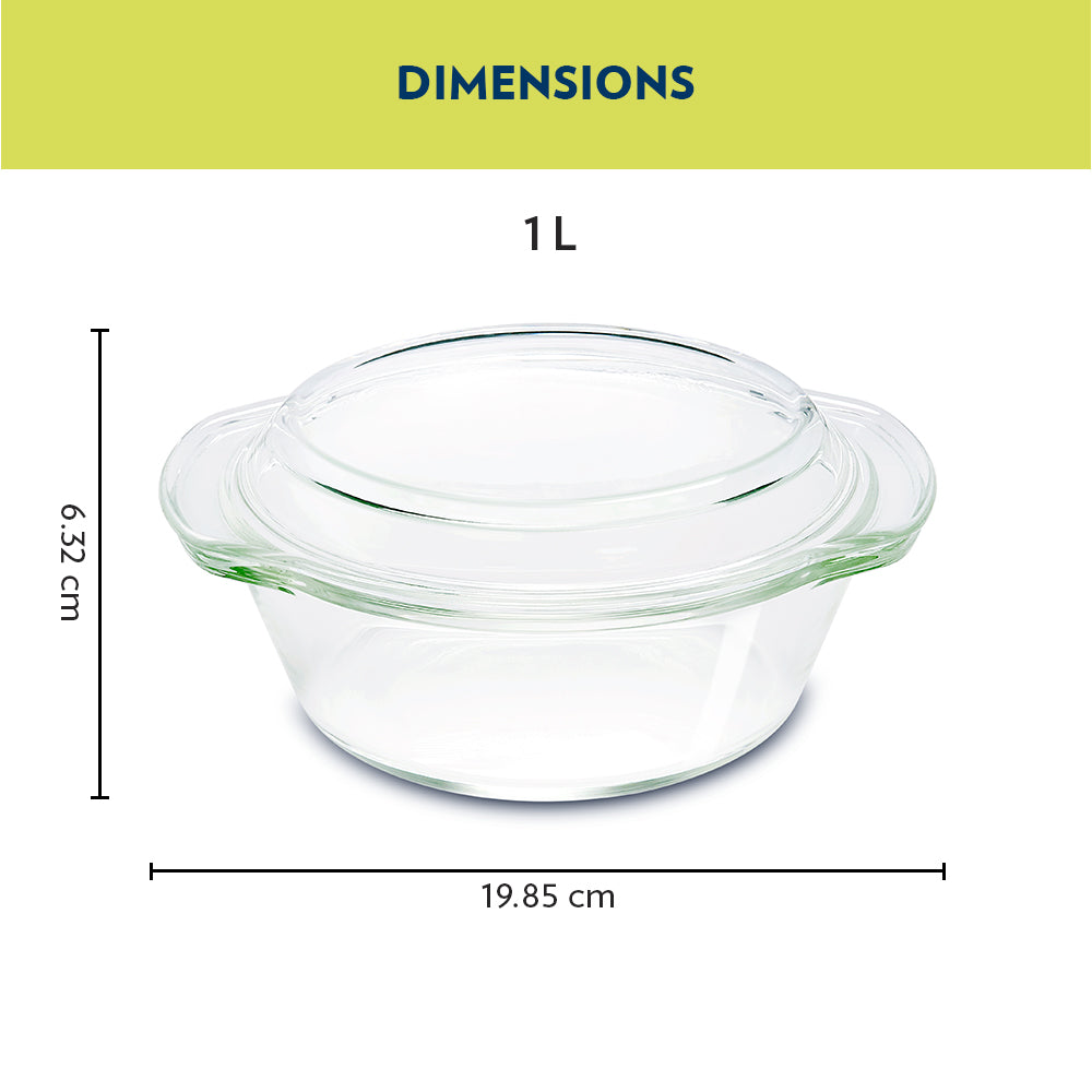 Borosil Round Casserole w Lid, 1L (IM)