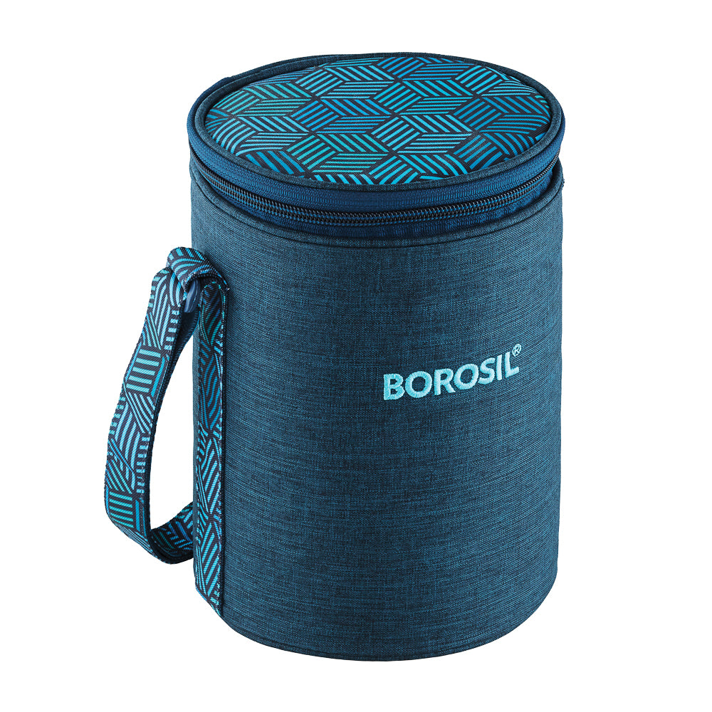 Borosil FoodLuck Blue Lunch Bag, Round x 3 (Tall)