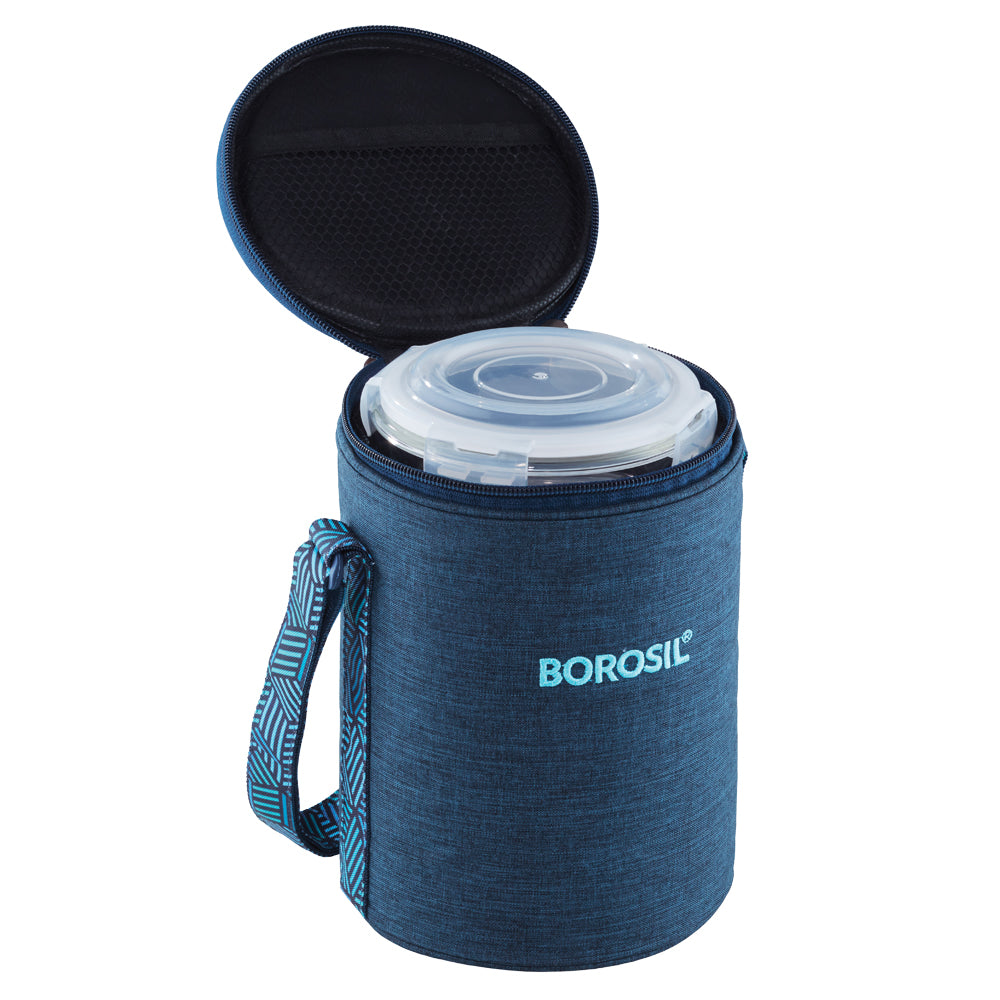 Borosil FoodLuck Blue Lunch Bag, Round x 3 (Tall)