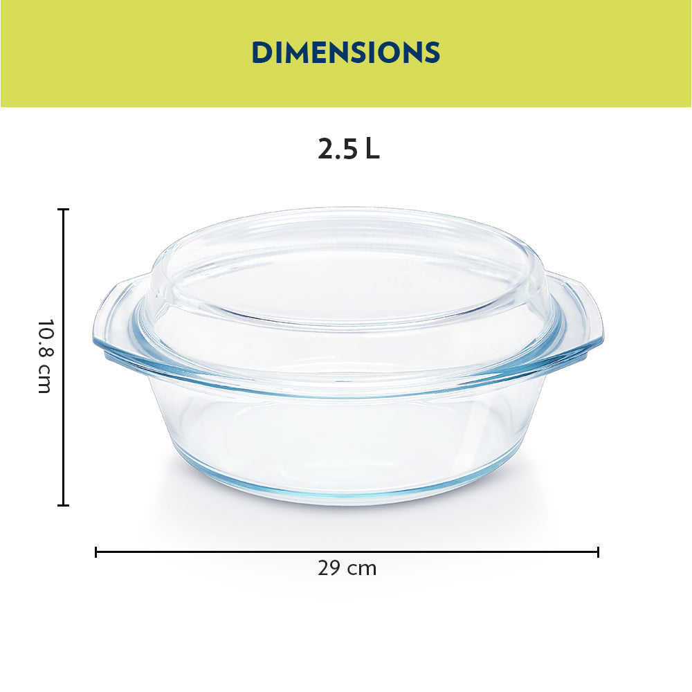 Borosil Round Casserole w Lid, 2.5L