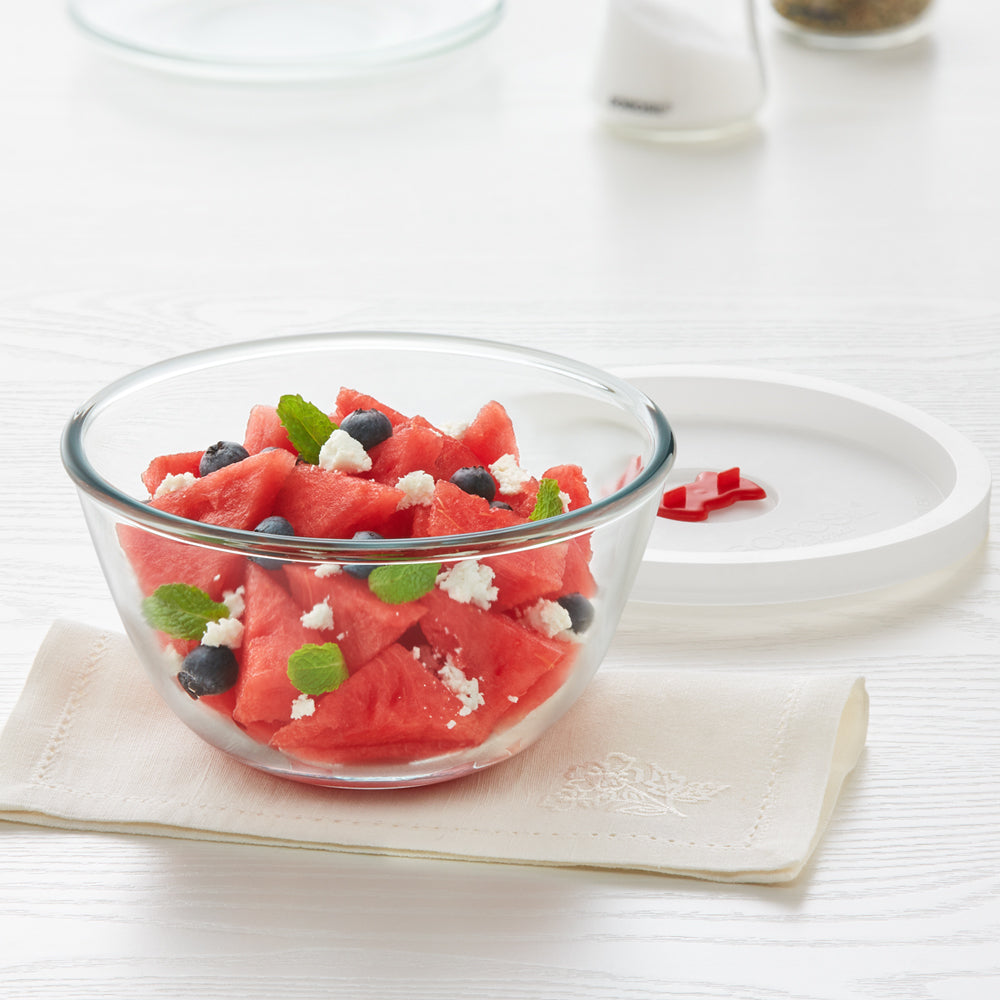 Borosil Mixing & Serving Bowl, White Lid, 500ml