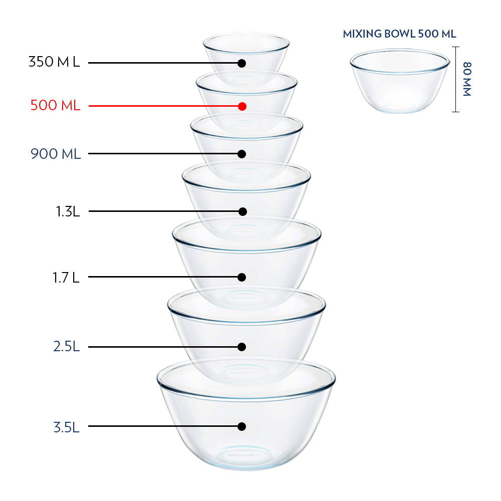 Borosil Mixing & Serving Bowl, White Lid, 500ml