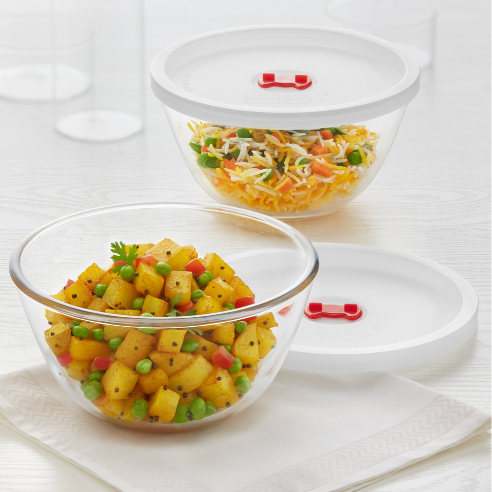 Borosil Mixing Bowl White Lid, Set of 2