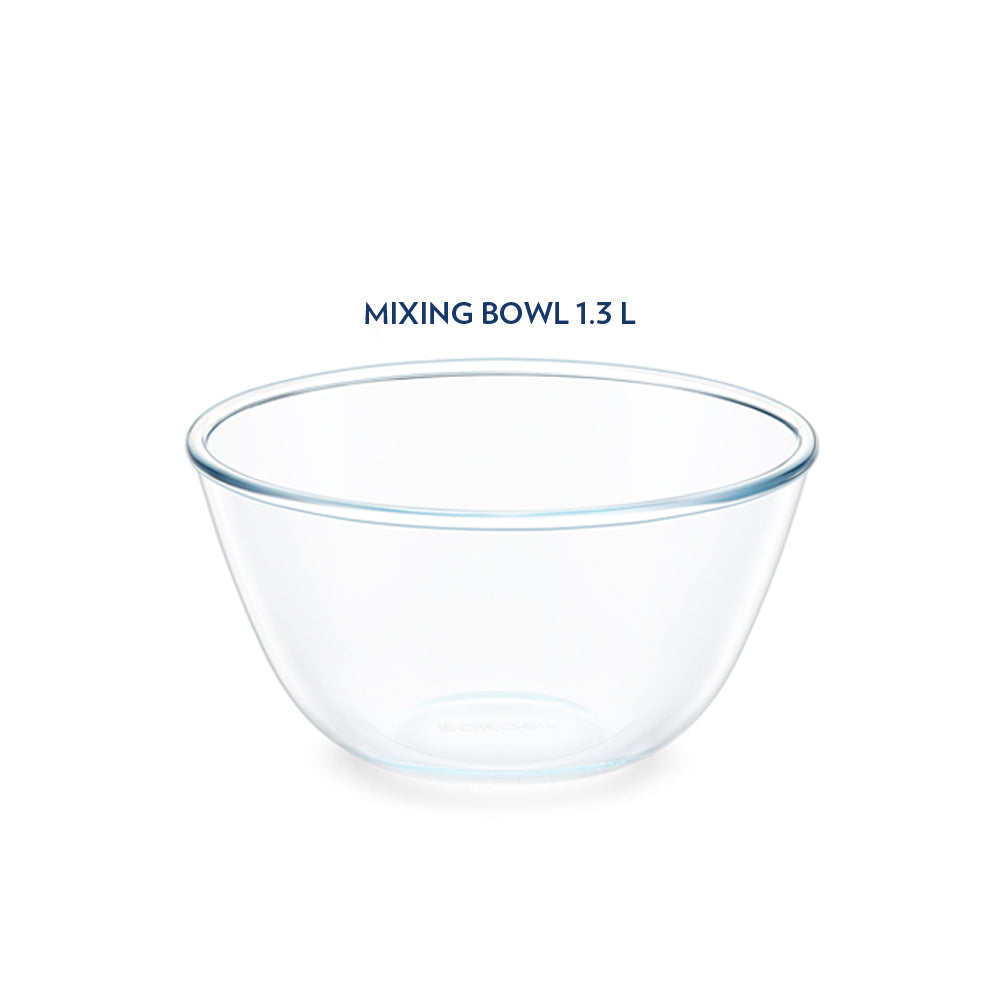 Borosil Mixing & Serving Bowl, White Lid, 1.3L