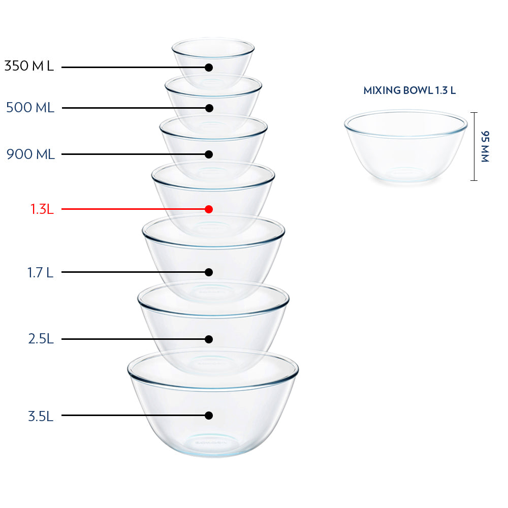 Borosil Mixing & Serving Bowl, White Lid, 1.3L