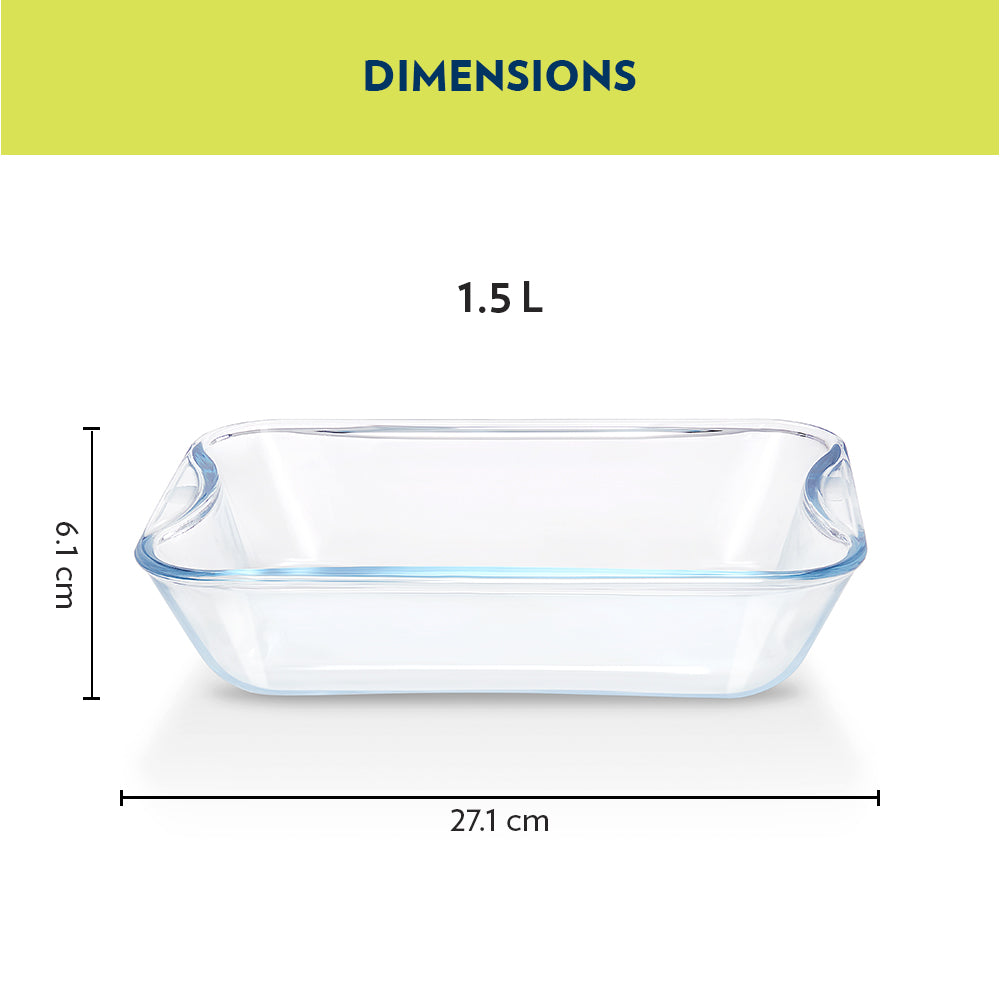 Borosil EasyGrip Rectangular Dish, 1.5L