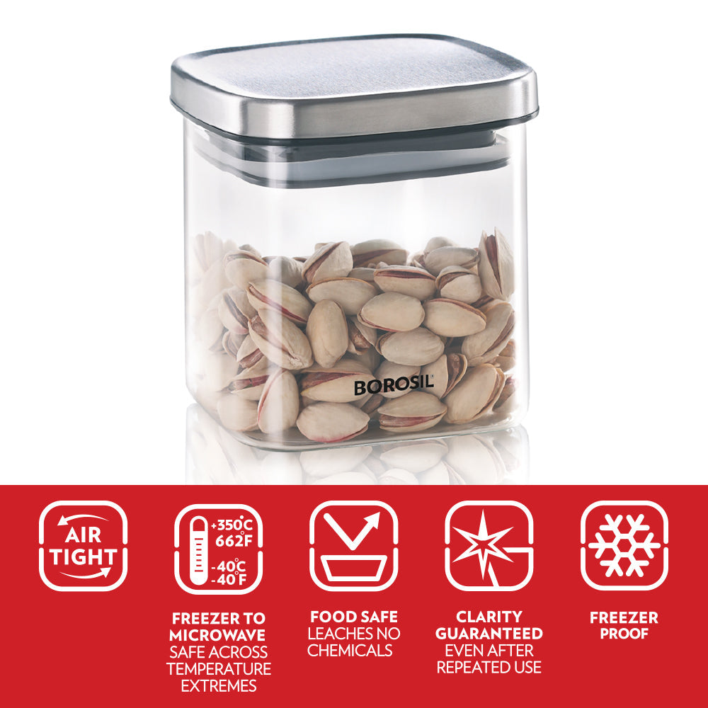 Borosil Classic Square Jar, 600ml