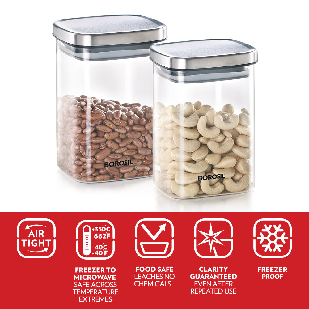 Borosil Classic Square Jar, 1L