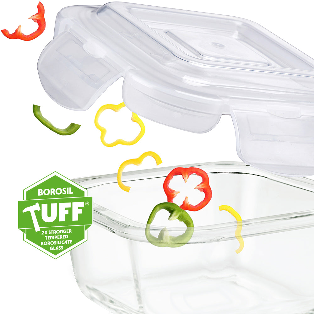 Borosil Blue Universal Glass Lunchbox, 320ml x 2 (+) 240ml x 2