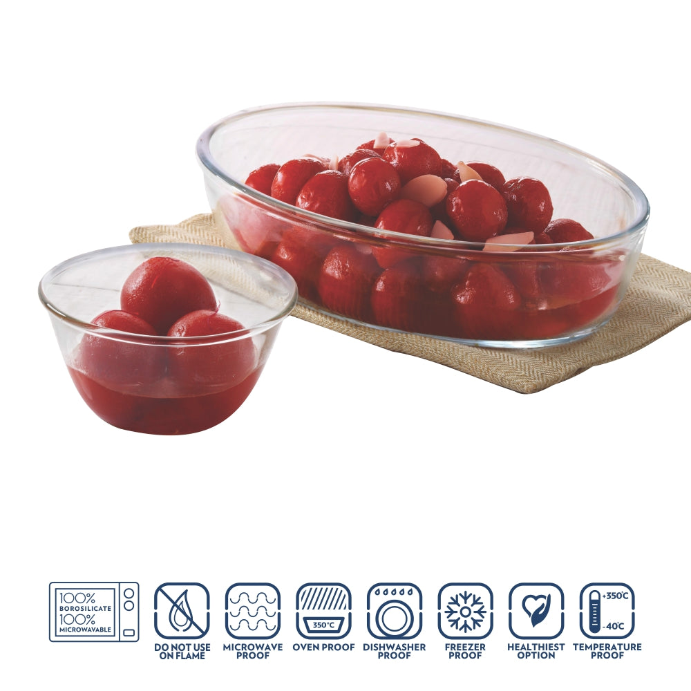 Borosil Dessert Set, Dish + 6 Dessert Katoris