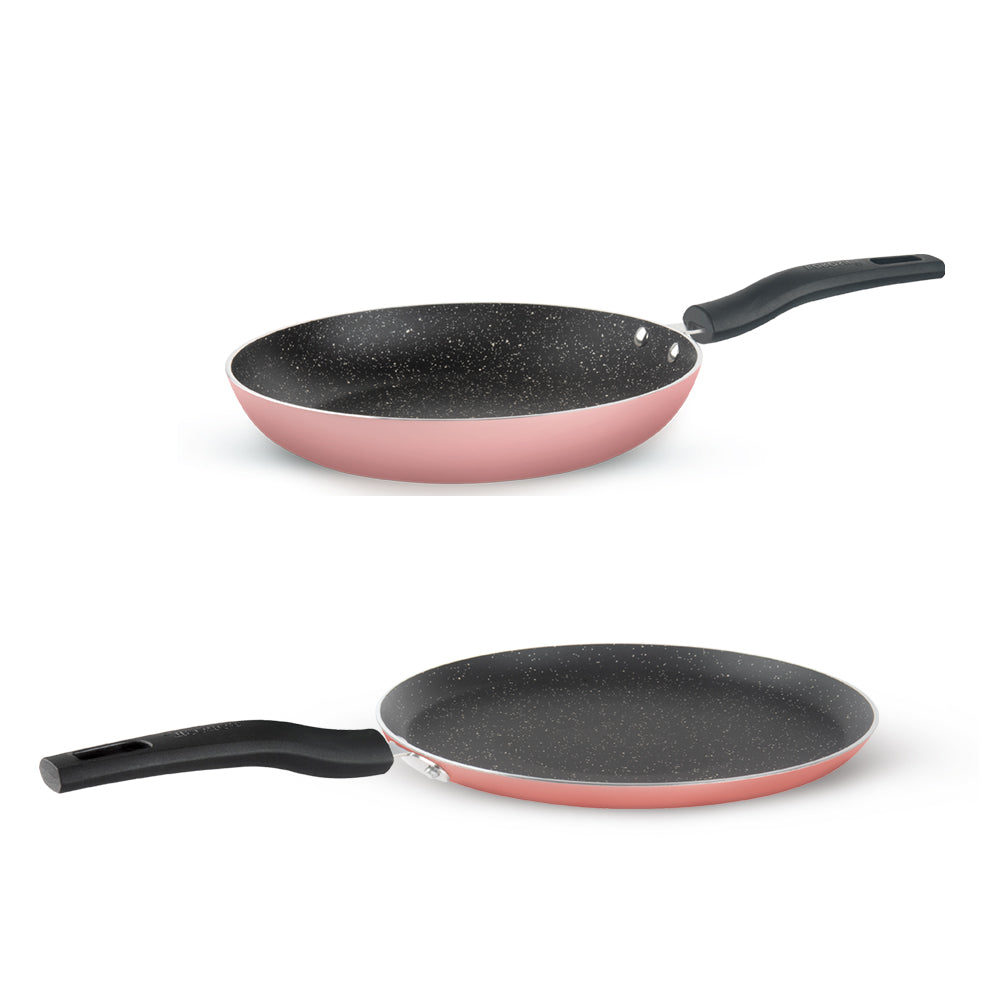 Borosil Festive Glory Cookware Set, Pink, 2 pc Set (Dosa Tawa + Fry Pan)