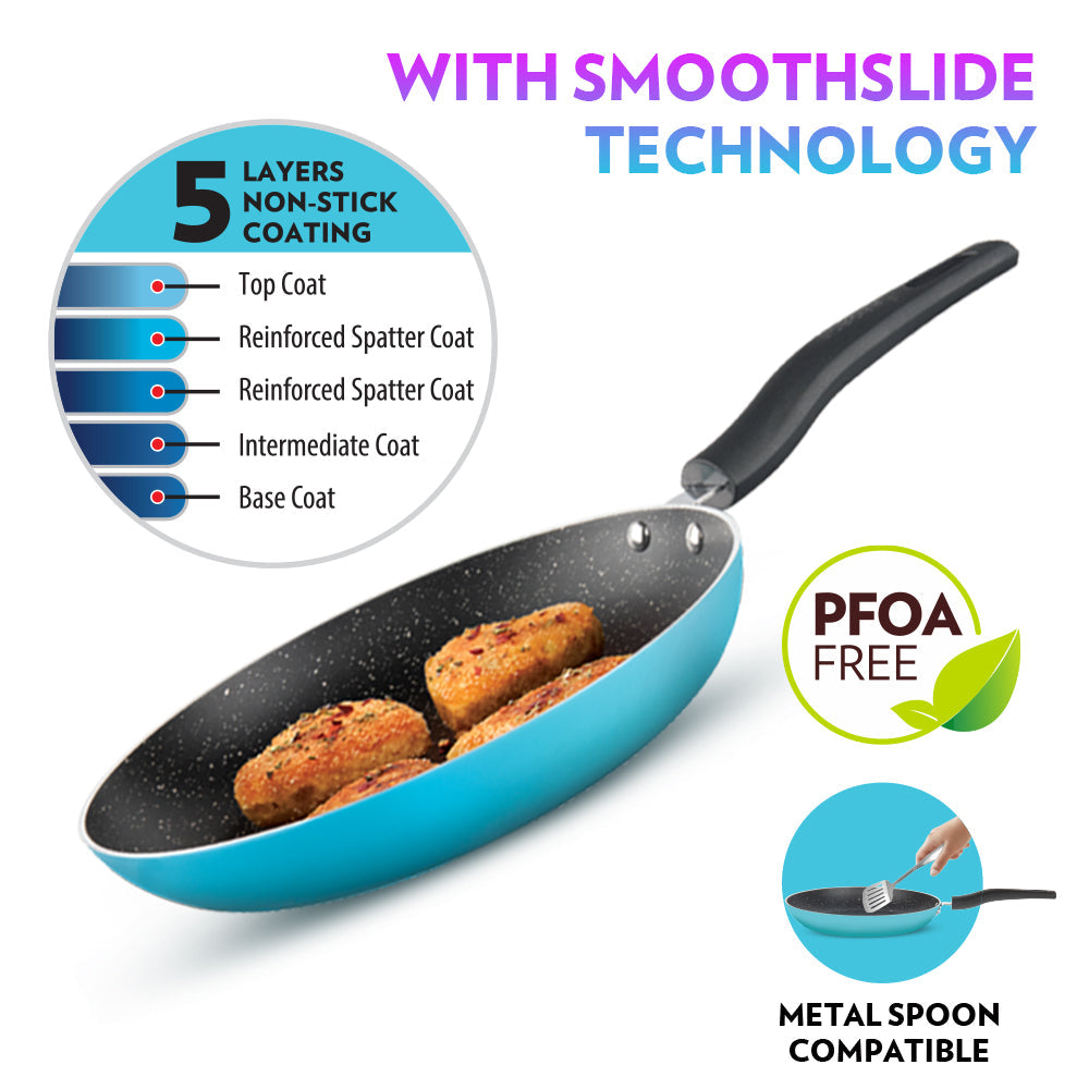 Borosil Festive Glory Cookware Set, Blue, 3 pc Set (Deep Kadhai + Fry Pan + Glass Lid)