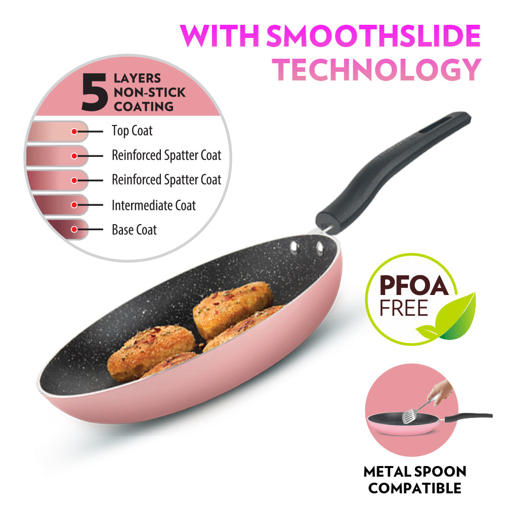 Borosil Festive Glory Cookware Set, Pink, 3 pc Set (Deep Kadhai + Fry Pan + Glass Lid)