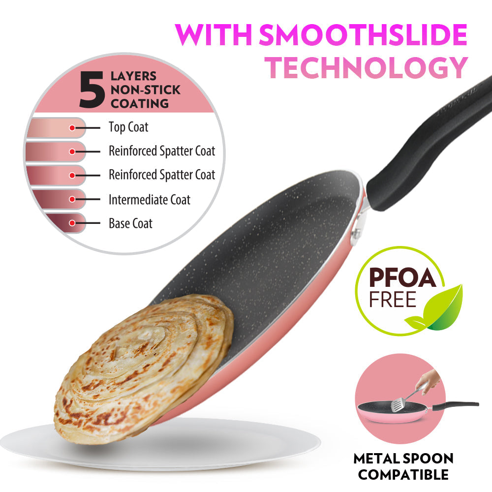 Borosil Festive Glory Cookware Set, Pink, 4 pc Set (Dosa Tawa + Deep Kadhai + Fry Pan + Glass Lid)