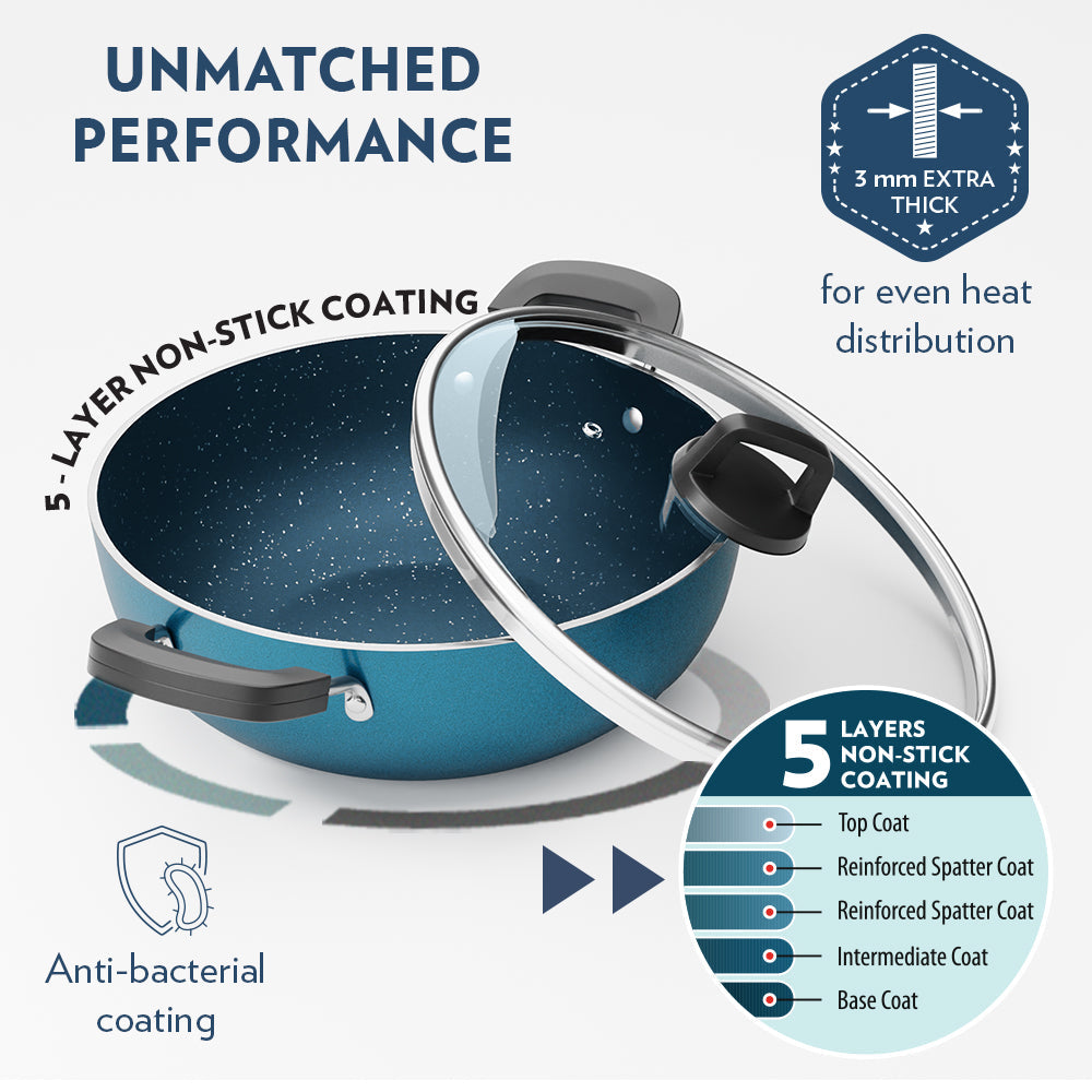 Borosil Pro Chef Non-stick Kadhai w Lid, 24 cm