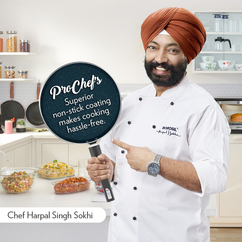 Borosil Pro Chef Non-stick Kadhai w Lid, 24 cm