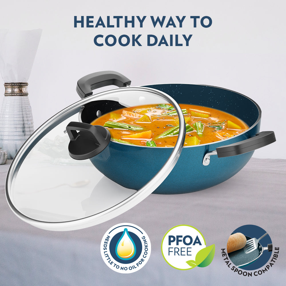 Borosil Pro Chef Non-stick Kadhai w Lid, 24 cm