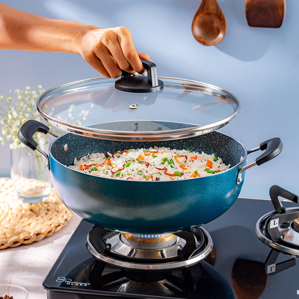 Borosil Pro Chef Non-stick Kadhai w Lid, 24 cm