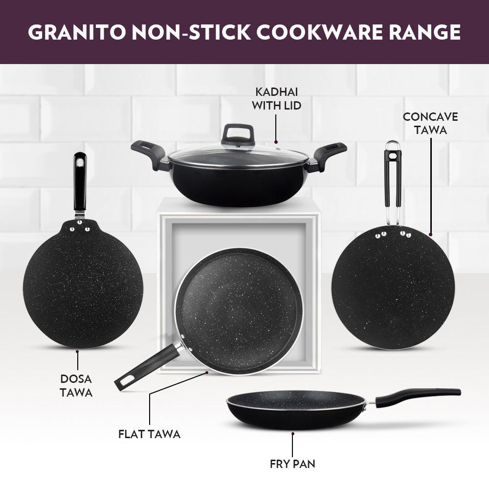 Borosil Granito Nonstick Kadhai + Lid, 28 cm