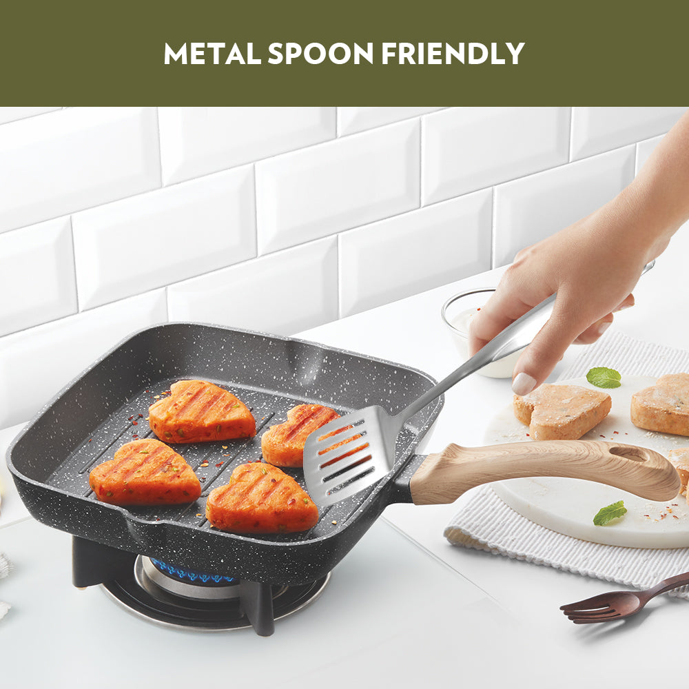 Borosil Vajra Nonstick Grill Fry Pan, Square, 24 cm