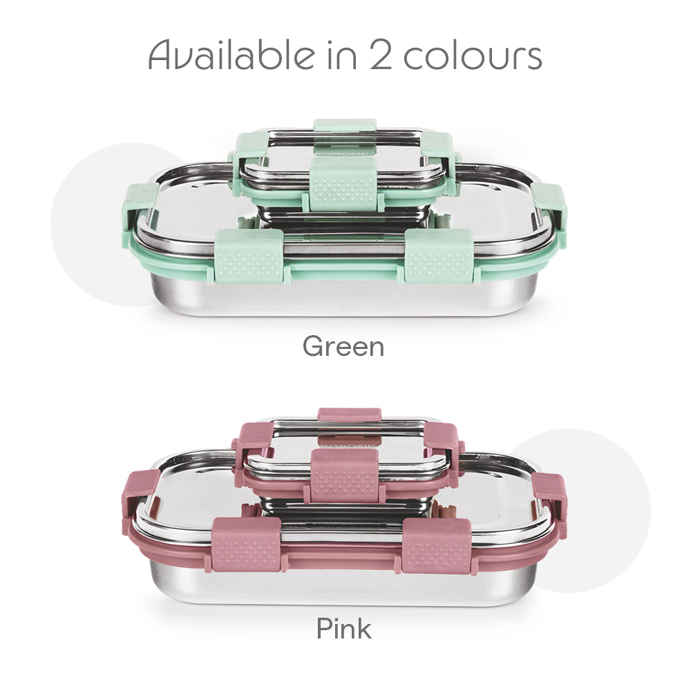 Borosil Slim Lunch Box Set, Green