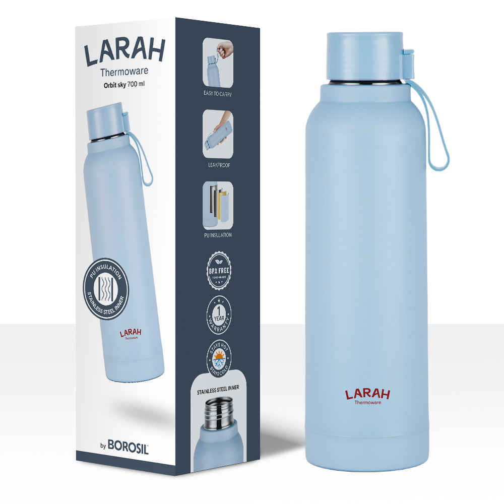 Larah Orbit Round PU Thermoware Bottle, 700 ml, Sky