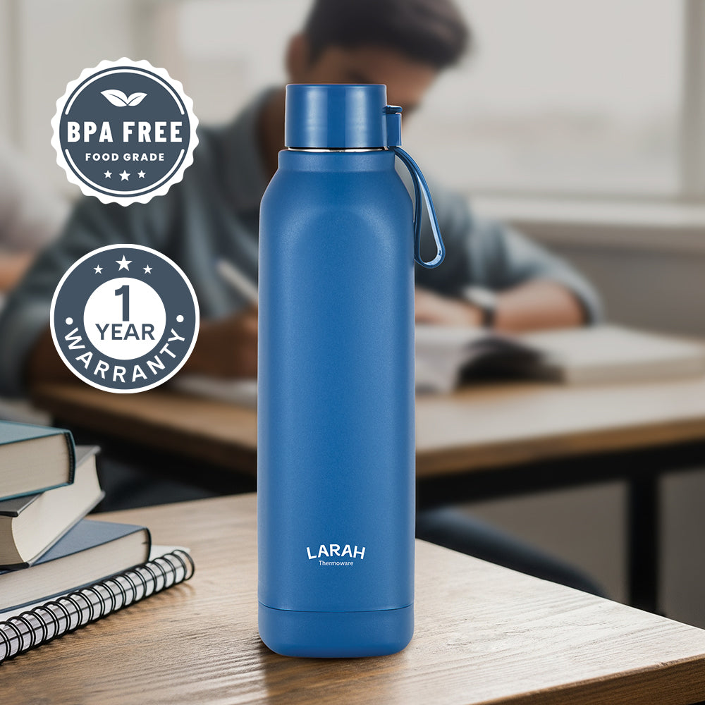 Larah Cube Square PU Thermoware Bottle, 700 ml, Blue