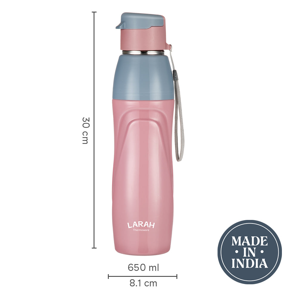 Larah Drift Round PU Thermoware Bottle, 650 ml, Pink