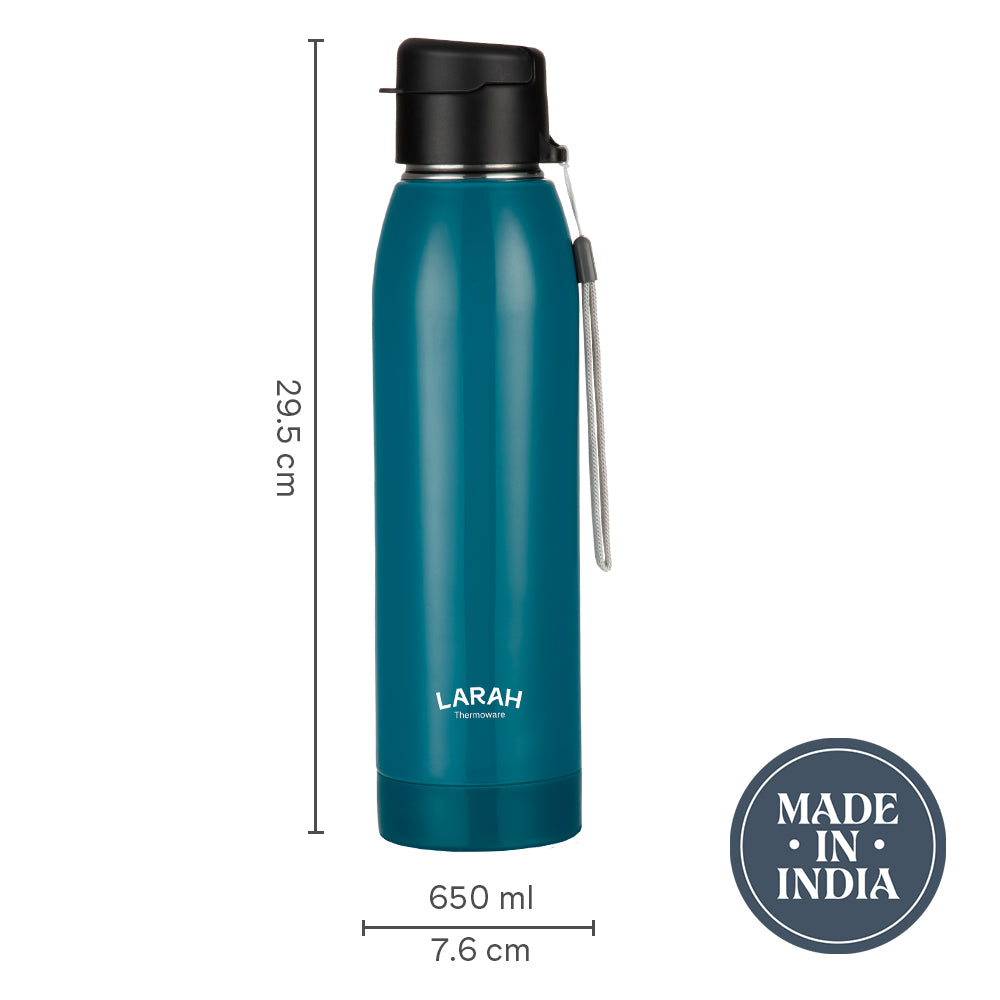 Larah Airo Round PU Thermoware Bottle, 650 ml, Teal