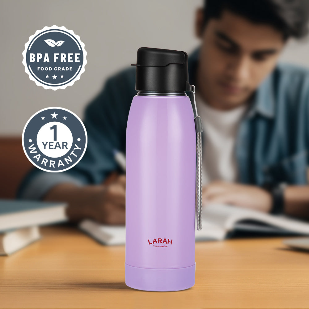 Larah Airo Round PU Thermoware Bottle, 550 ml, Lavender