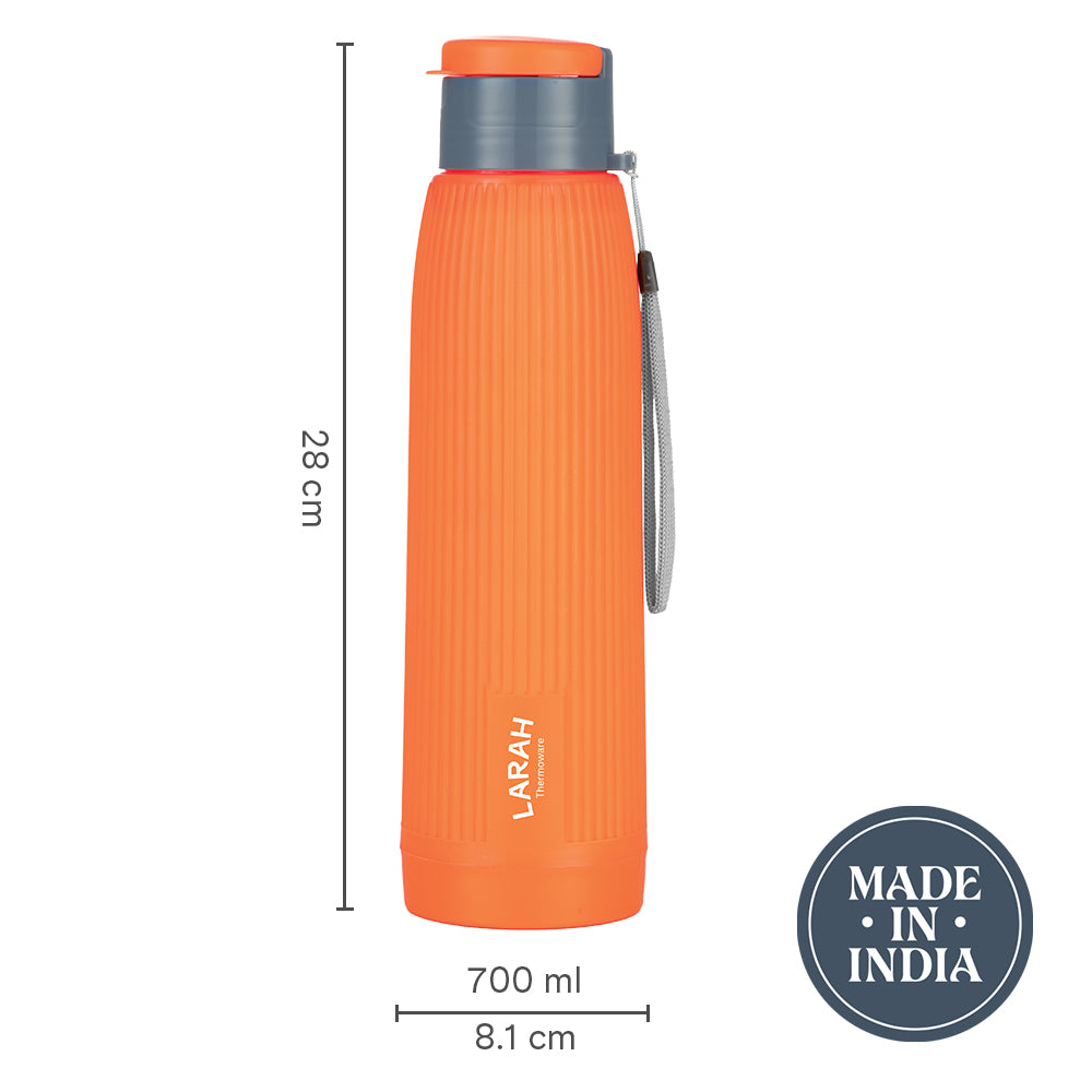 Larah Lava Fluted PU Thermoware Bottle, 700 ml, Orange