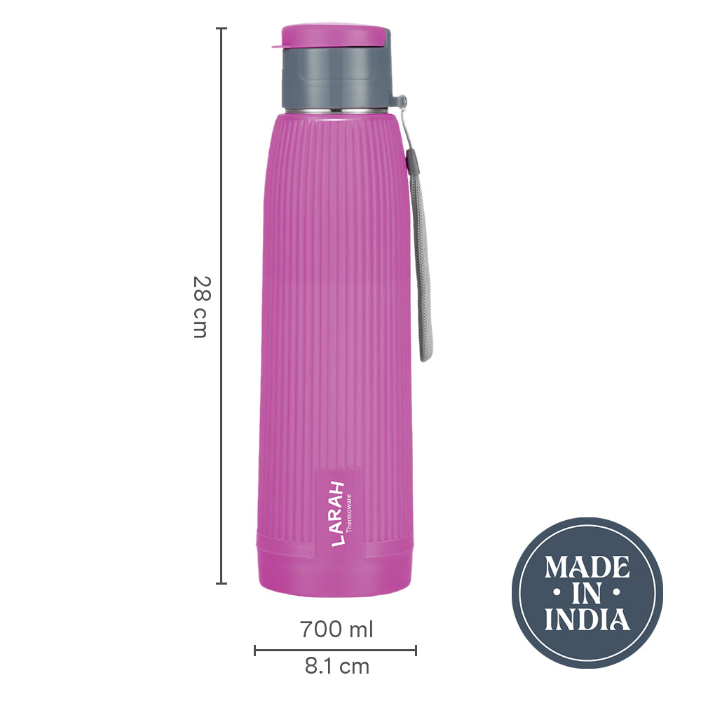 Larah Lava Fluted PU Thermoware Bottle, 700 ml, Purple