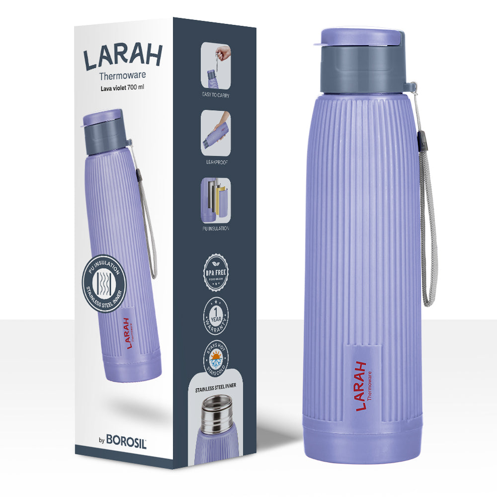Larah Lava Fluted PU Thermoware Bottle, 700 ml, Violet