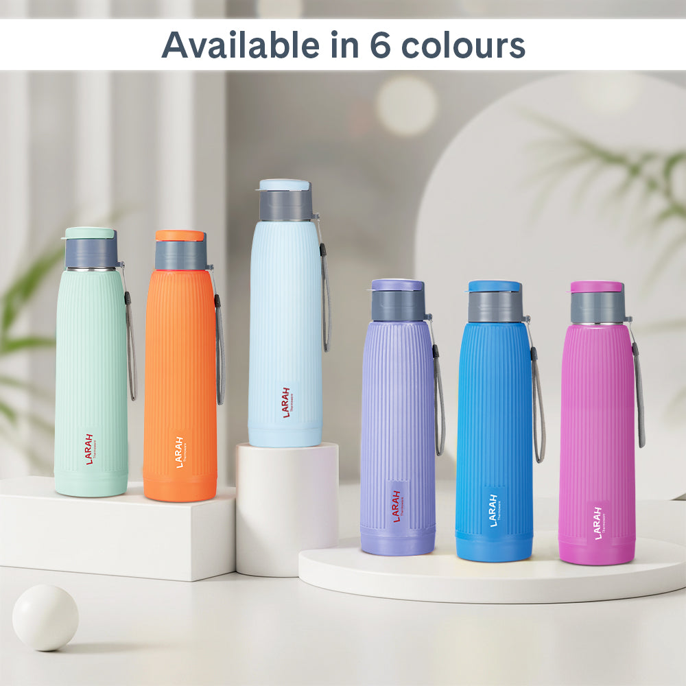Larah Lava Fluted PU Thermoware Bottle, 700 ml, Violet