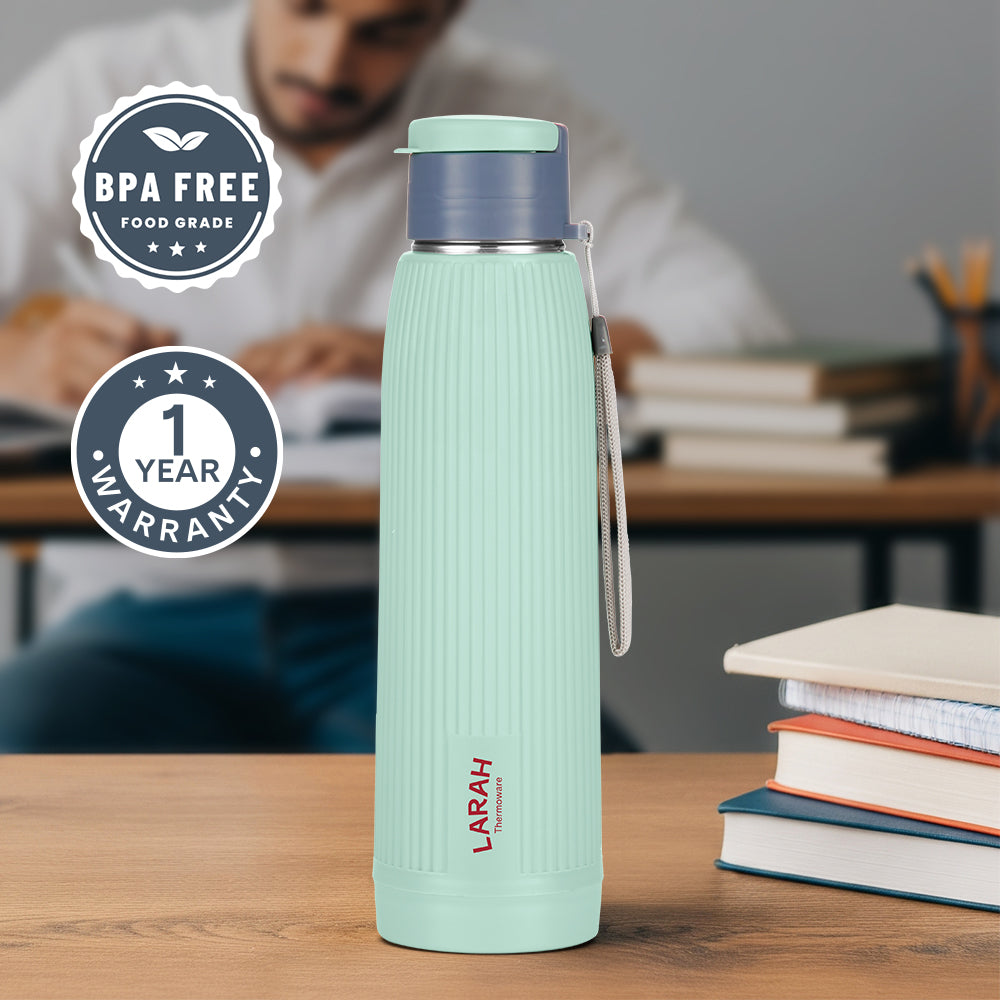 Larah Lava Fluted PU Thermoware Bottle, 700 ml, Green