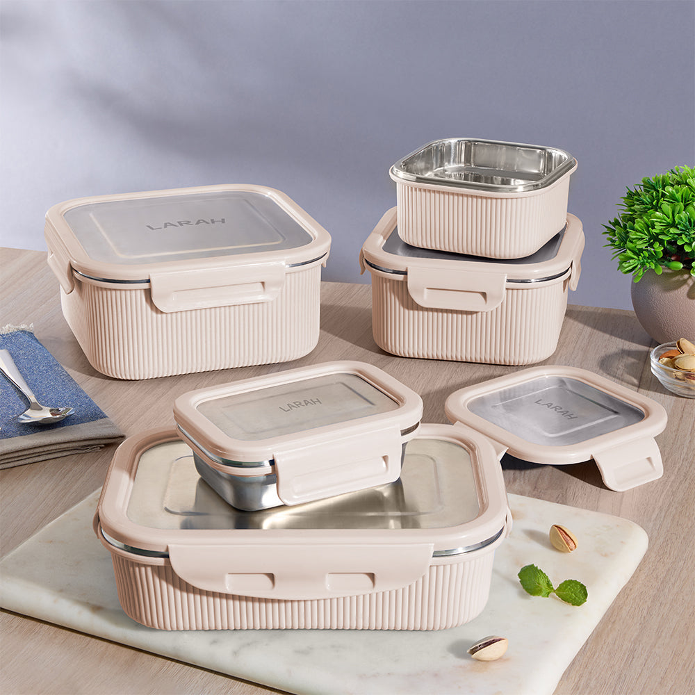 Larah Freshbyte Square Container with Lid, Beige