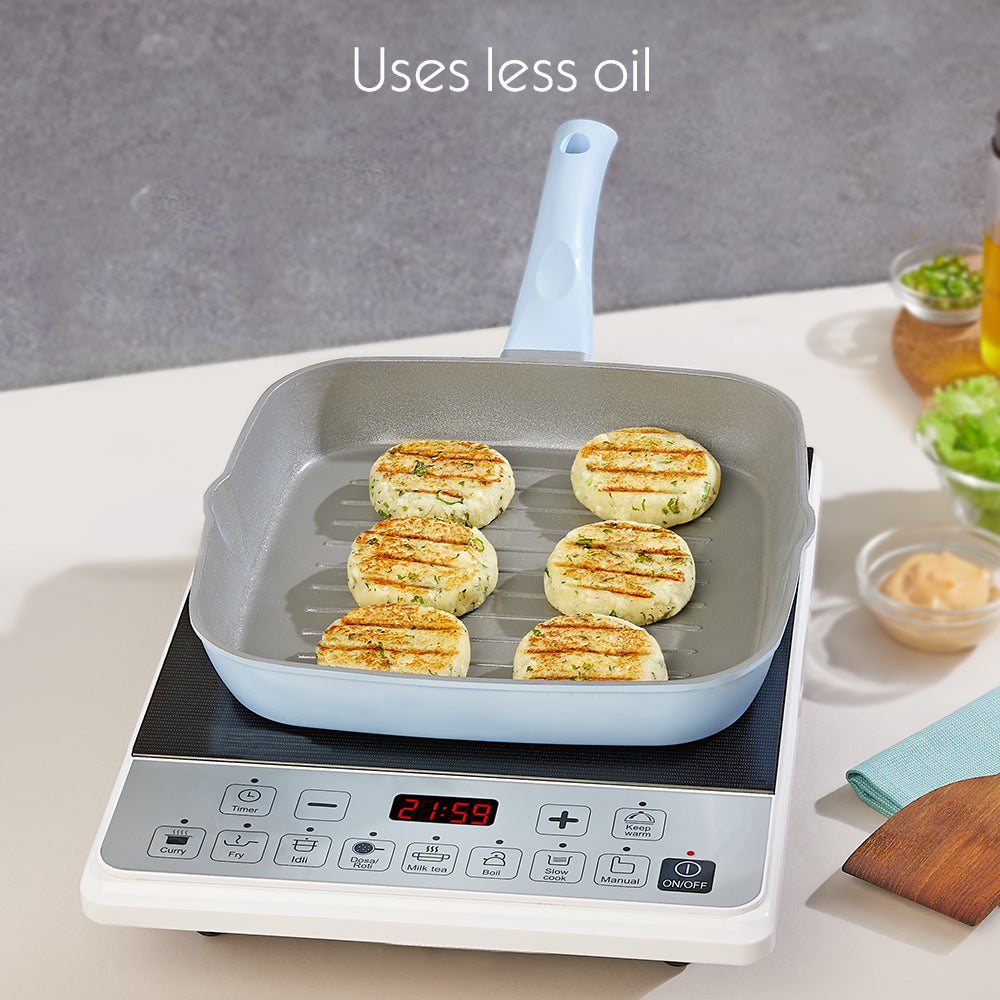 Borosil Vajra Ceramic Square Grill Pan, 24cm-1.84L