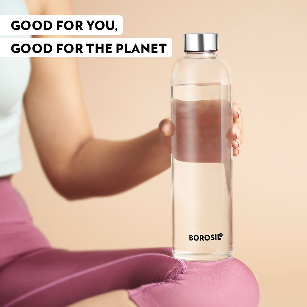 Borosil Crysto Glass Bottle-SS Lid-Personalise, 750ml