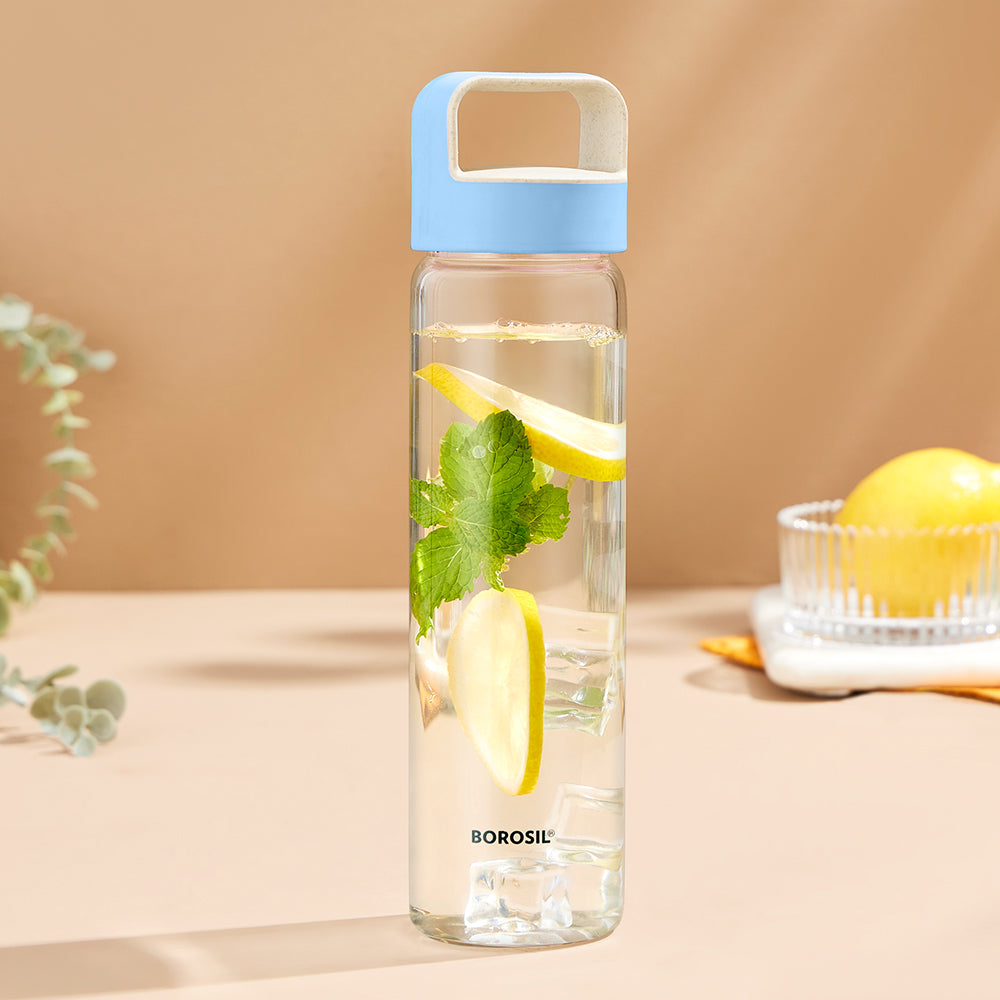Neo Borosilicate Glass Bottle-Blue Lid-Personalise